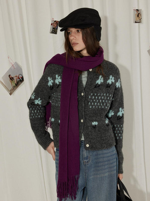 Lofi choose Cozy Acrylic Wool Blend Vintage Colorblock Floral Button Women Gray Cardigans