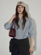 Lofi choose Pure Cotton Relaxed Fit Colorblock Plaid Collared Women Long Sleeve Shirts