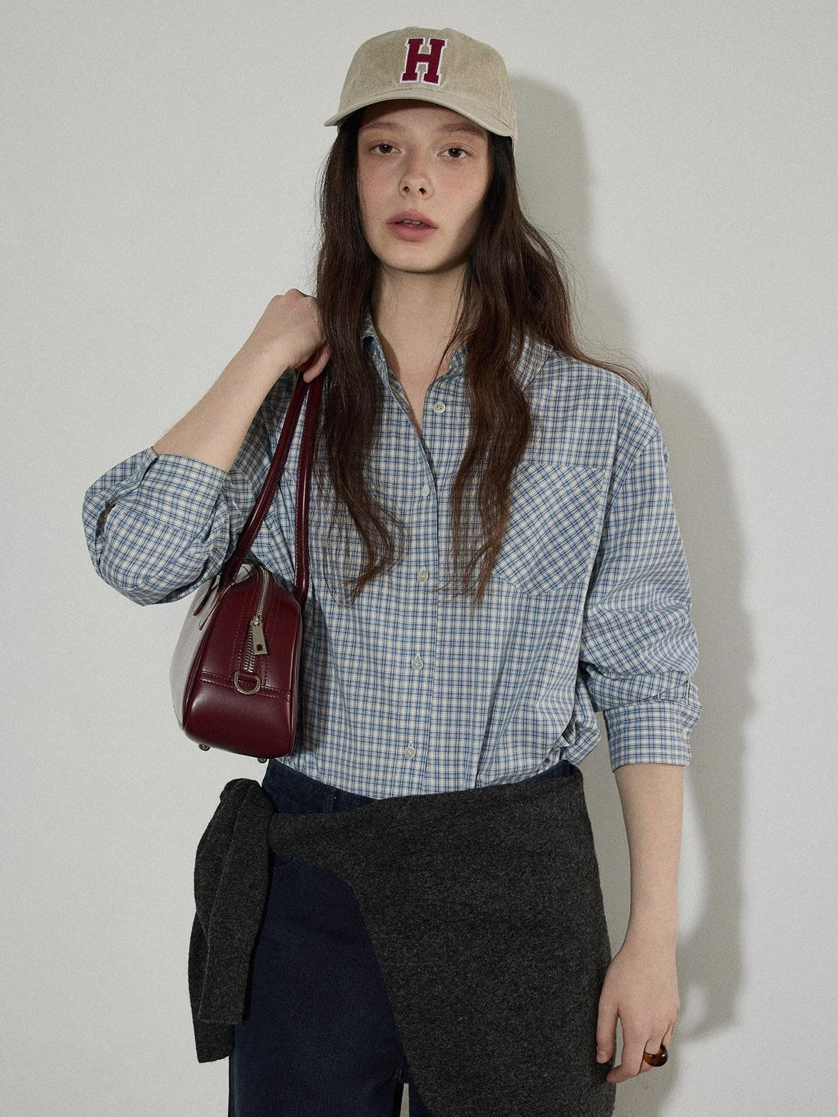 Lofi choose Pure Cotton Relaxed Fit Colorblock Plaid Collared Women Long Sleeve Shirts