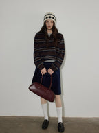 Lofi choose Soft Knitted Pullover Commuter Oversized Polo Collar Striped Women Sweaters