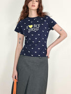 fano Stretch Cotton Slim Korean Commuter Crew Neck Women Navy Short Sleeve T-Shirts