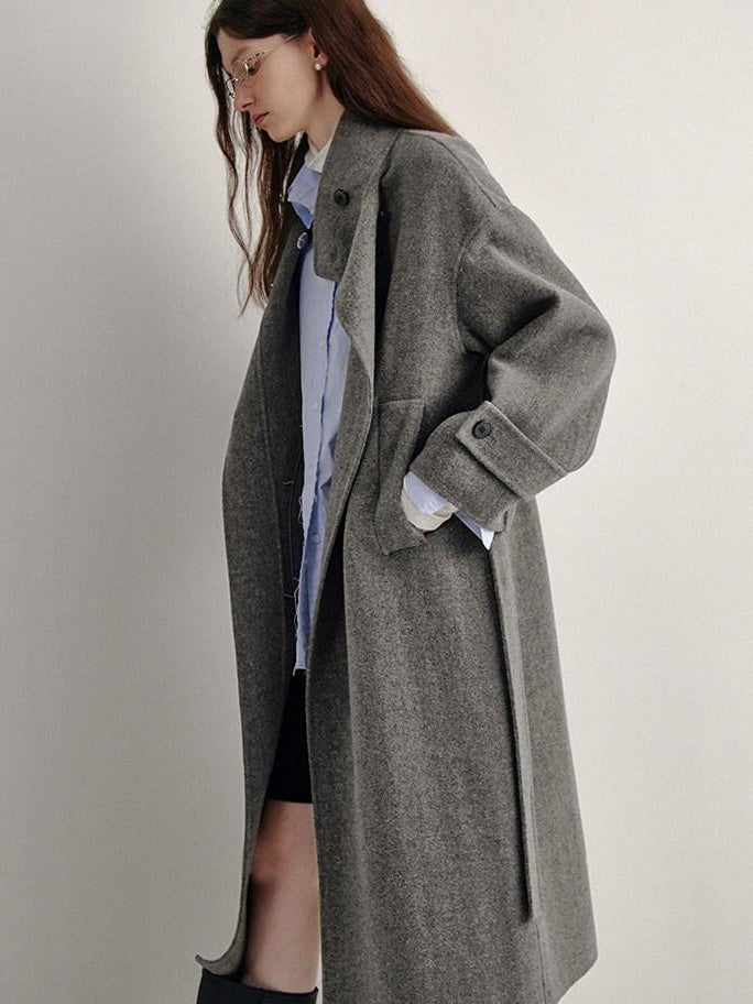 fano 100 Percent Sheep Wool Longline Minimal Commuter Straight Cut Women Wool Coats