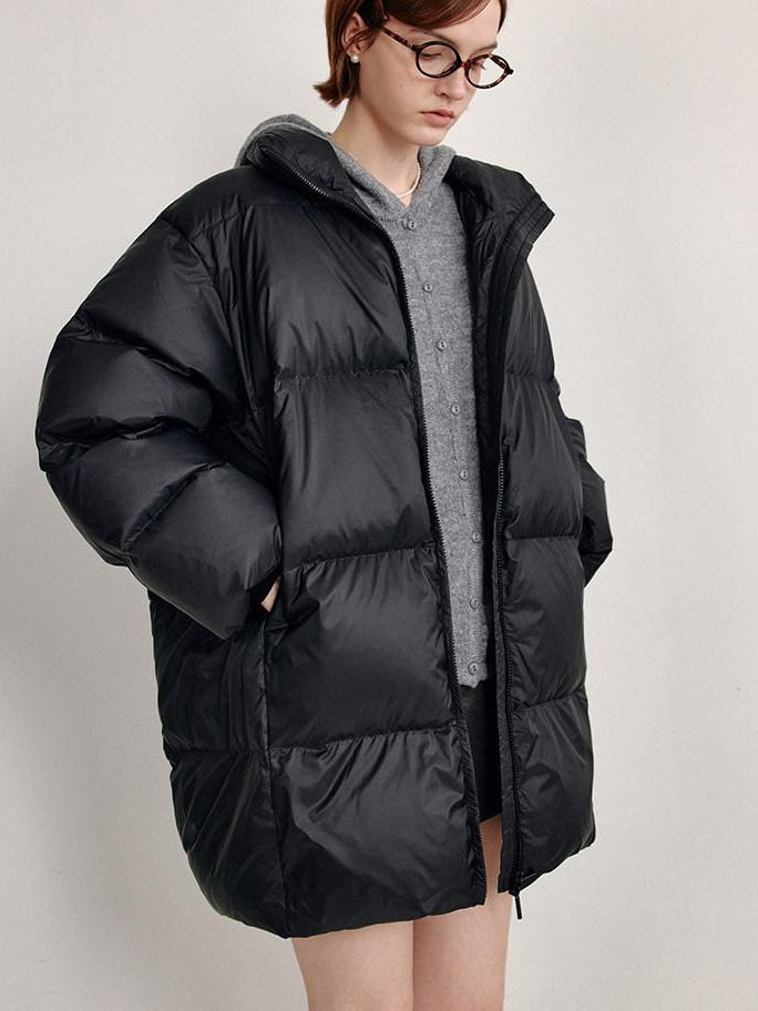 fano 90% White Duck Minimal Straight Stand Collar Black Nylon Zipper Down Jackets