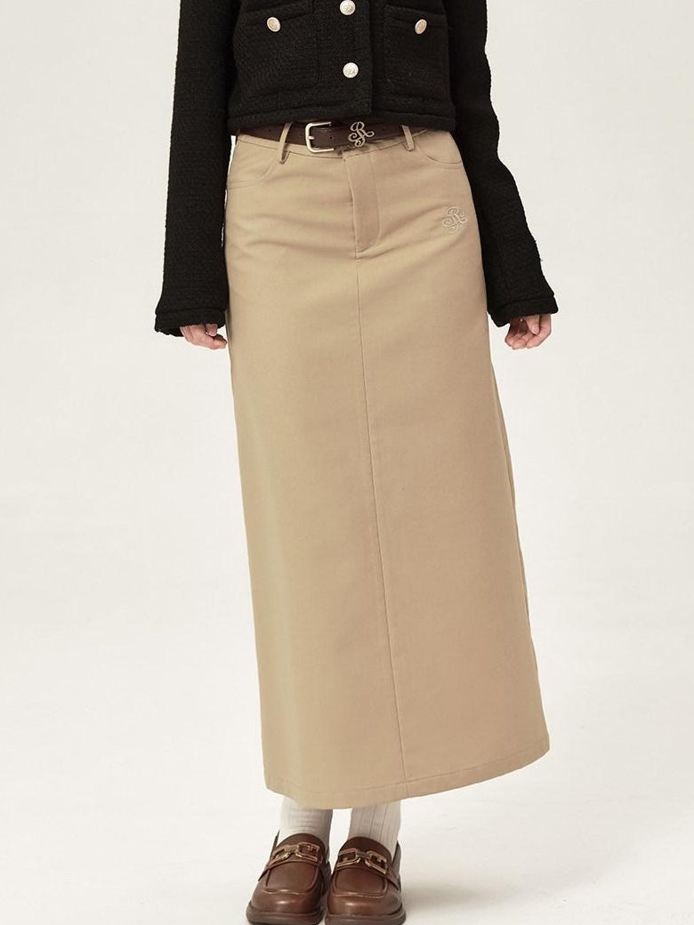 ikyou Embroidered High Waisted A Line Back Slit Casual Young Women Polyester Maxi Skirts