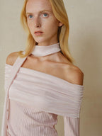 someonesometimes Cotton Blend Slim Fit Patchwork Knit Women Peach Pink Long Sleeve T-Shirts