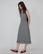 fano Plaid Waist Defining Korean Office A Line Round Neck Casual Women Maxi Dresses
