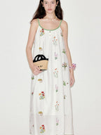 fano Viscose Linen Blend Printed A Line Sleeveless Camisole Young Women Maxi Dresses