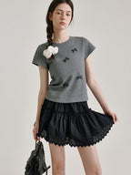 fano Classic V-neck Pullover Casual Young Adult Black Gray Short Sleeve T-Shirts
