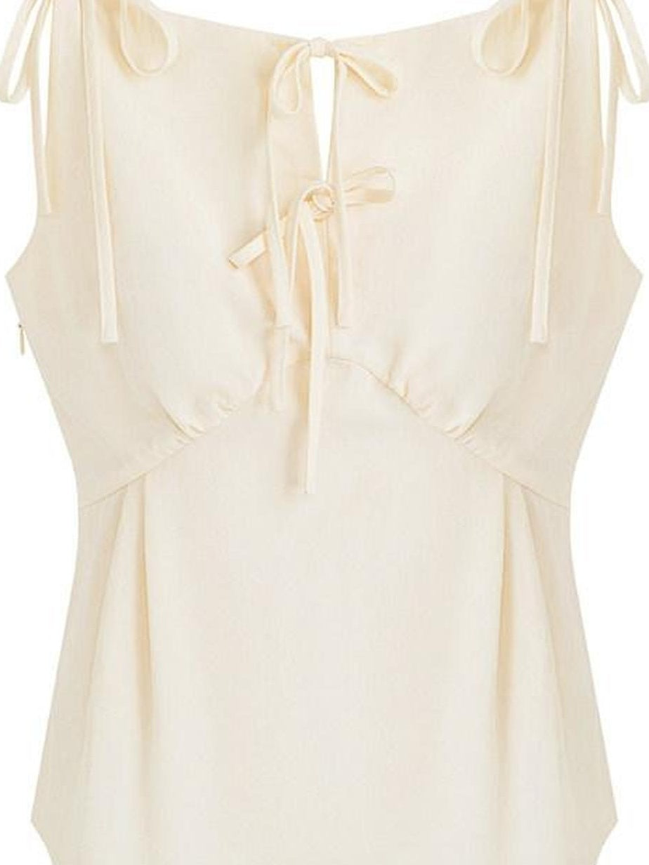 fano Soft Viscose Blend Slim Fit Tie Detail Office Beige Solid Camisoles
