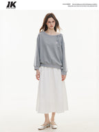 ikyou Shape Retaining A Line High Waist Drawstring Women Cotton Nylon Midi Skirts
