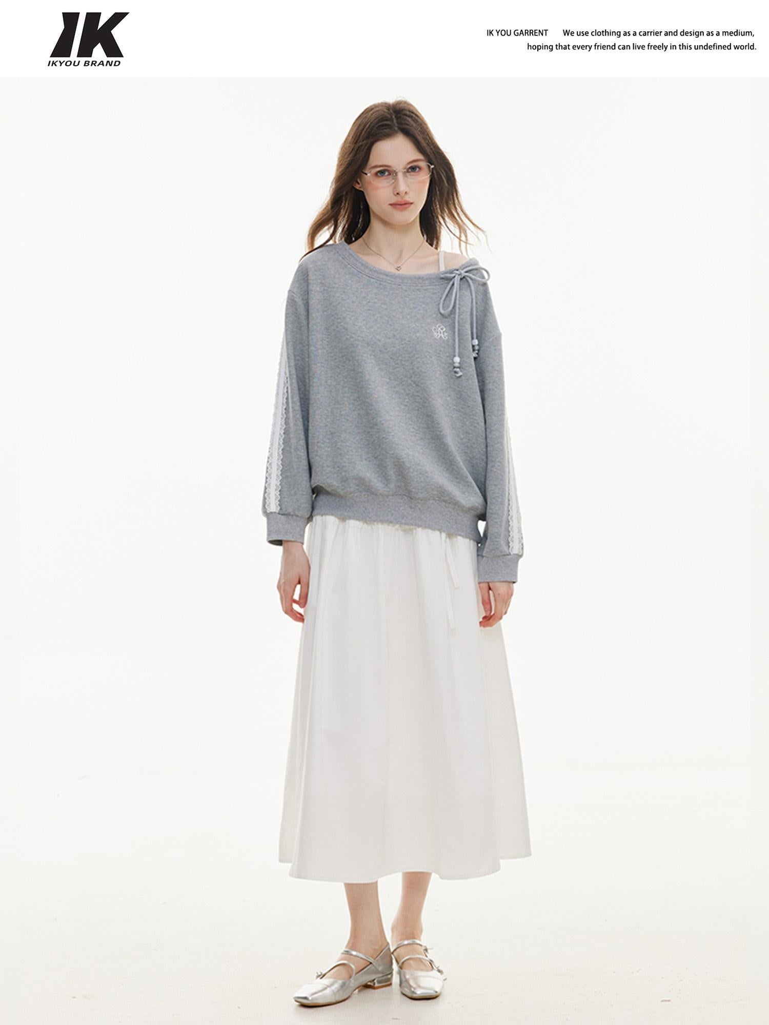 ikyou Shape Retaining A Line High Waist Drawstring Women Cotton Nylon Midi Skirts