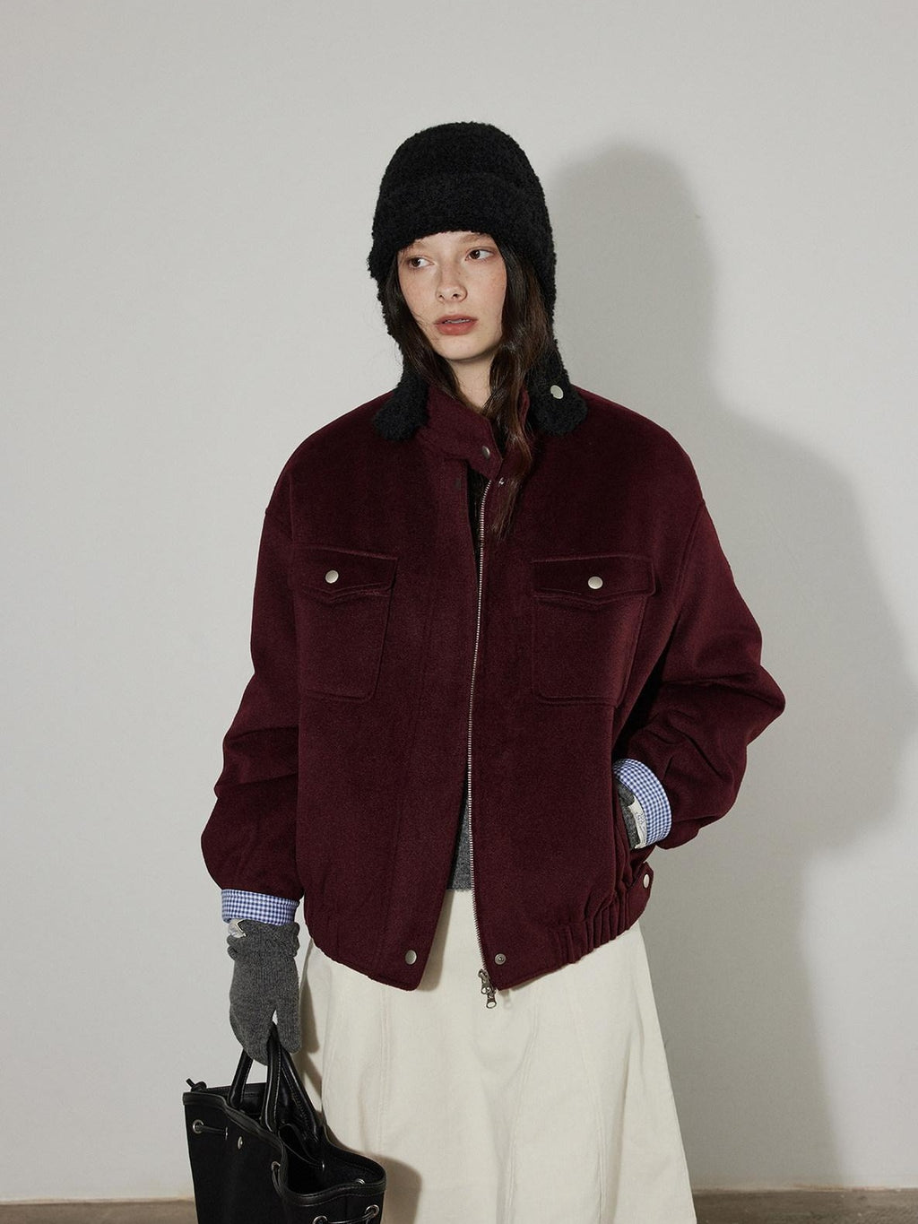 Lofi choose Insulated Cotton Padded Thick Red Stand Collar Loose Fit Commuter Bomber Jackets