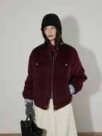 Lofi choose Insulated Cotton Padded Thick Red Stand Collar Loose Fit Commuter Bomber Jackets