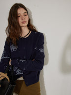 Lofi choose Soft Acrylic Blend Embroidered Classic Fit Round Neck Office Knitwear Cardigans