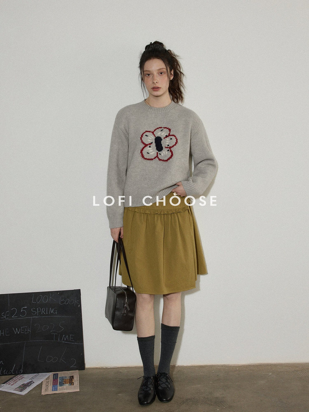 Lofi choose Embroidered Floral Commuter Loose Fit Women Acrylic Blend Crewneck Sweaters