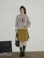 Lofi choose Embroidered Floral Commuter Loose Fit Women Acrylic Blend Crewneck Sweaters