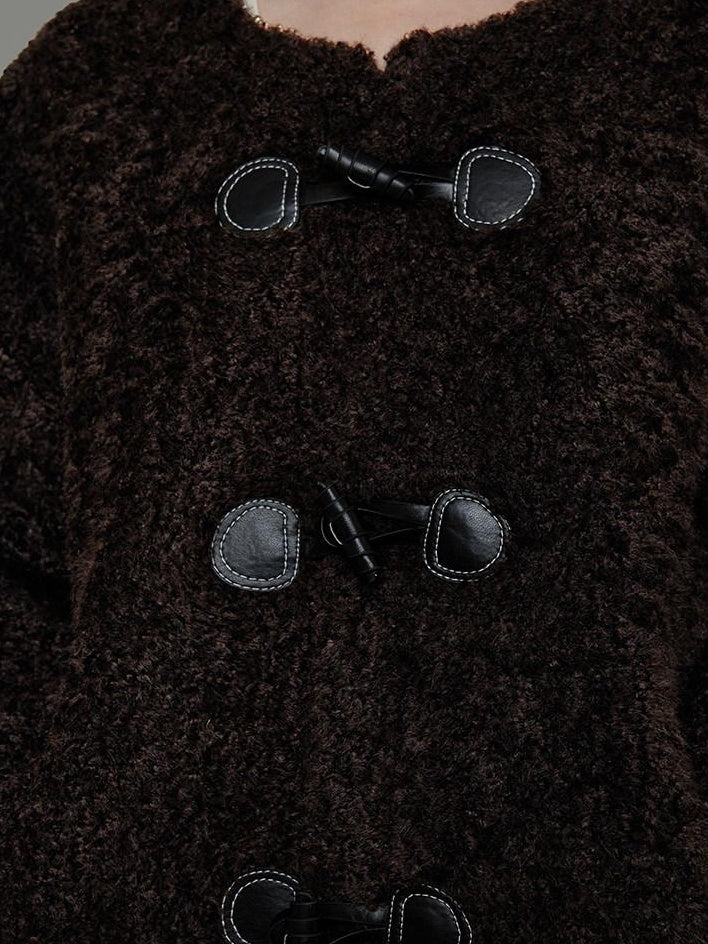 unspoken Warm Fur Lined Minimalist Commuter Loose Fit Brown Women Everyday Short Coat