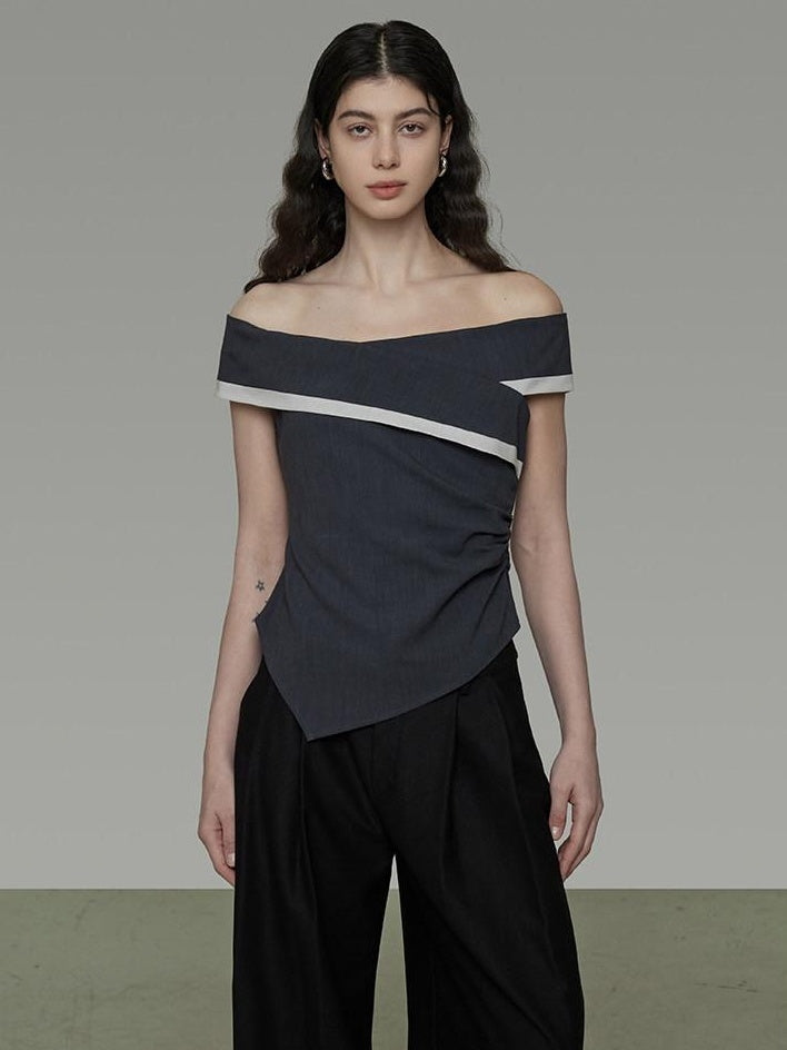 unspoken Slim Minimalist Colorblock Office Bardot Sleeveless Off Shoulder Crop Tops