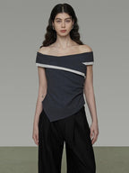unspoken Slim Minimalist Colorblock Office Bardot Sleeveless Off Shoulder Crop Tops