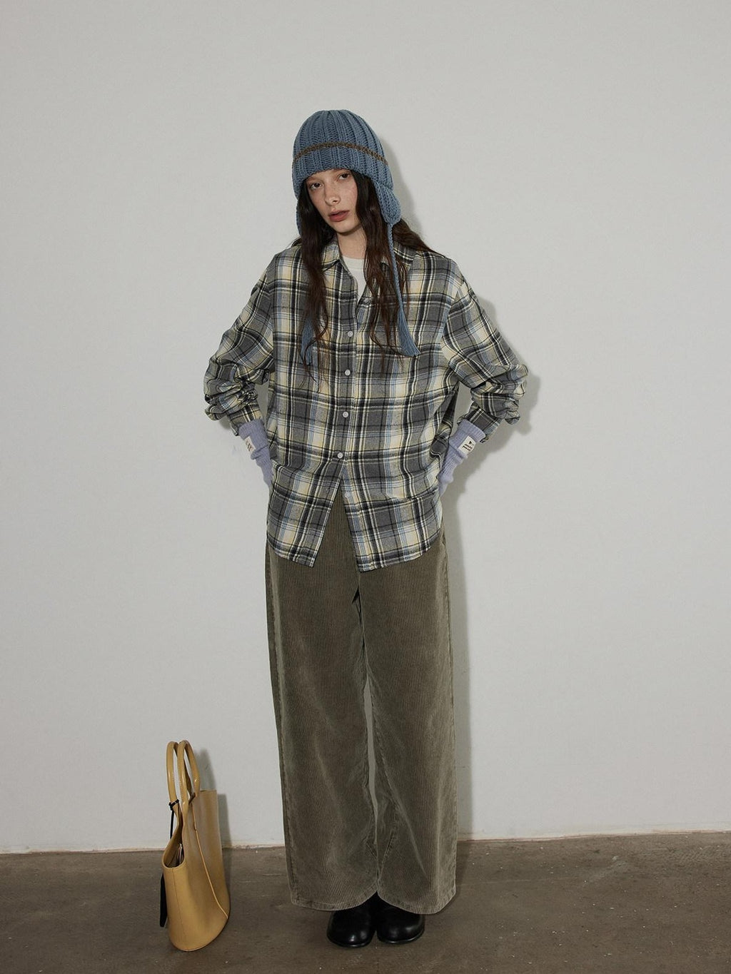Lofi choose Loose Fit Plaid Button Front Collared Long Sleeve Commuter For Women Shirts