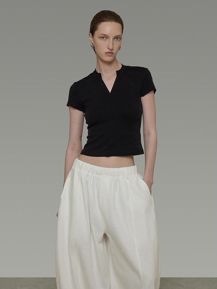 unspoken Moisture Wicking Slim V-neck Cropped Womens Viscose Blend Short Sleeve T-Shirts