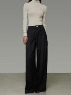 unspoken High Waist Pleated Skin Friendly Breathable Minimal Commuter Black Wide Leg Pants