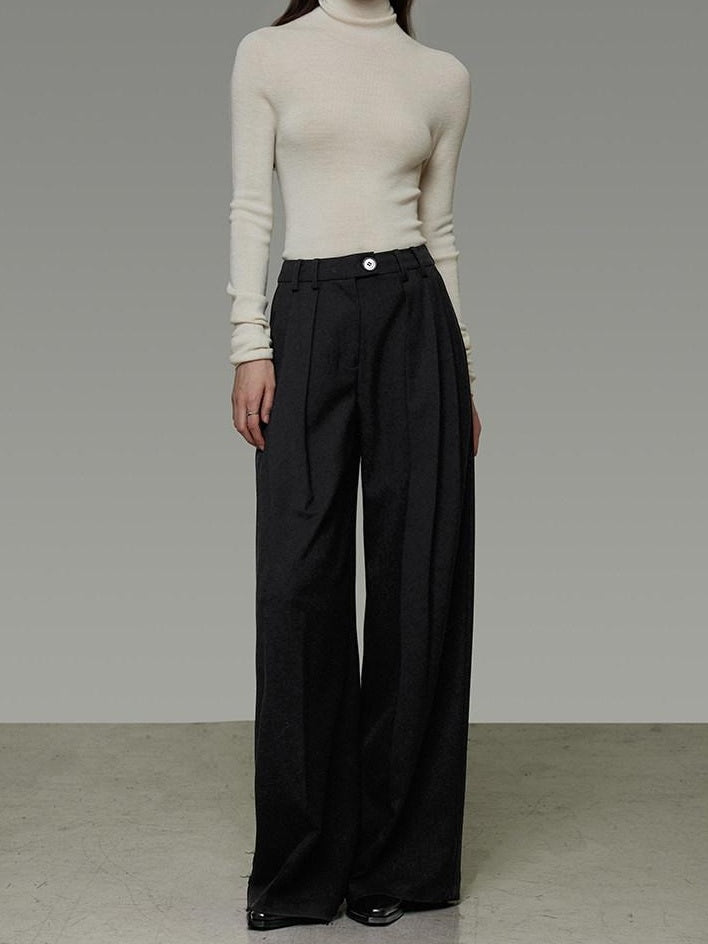 unspoken High Waist Pleated Skin Friendly Breathable Minimal Commuter Black Wide Leg Pants