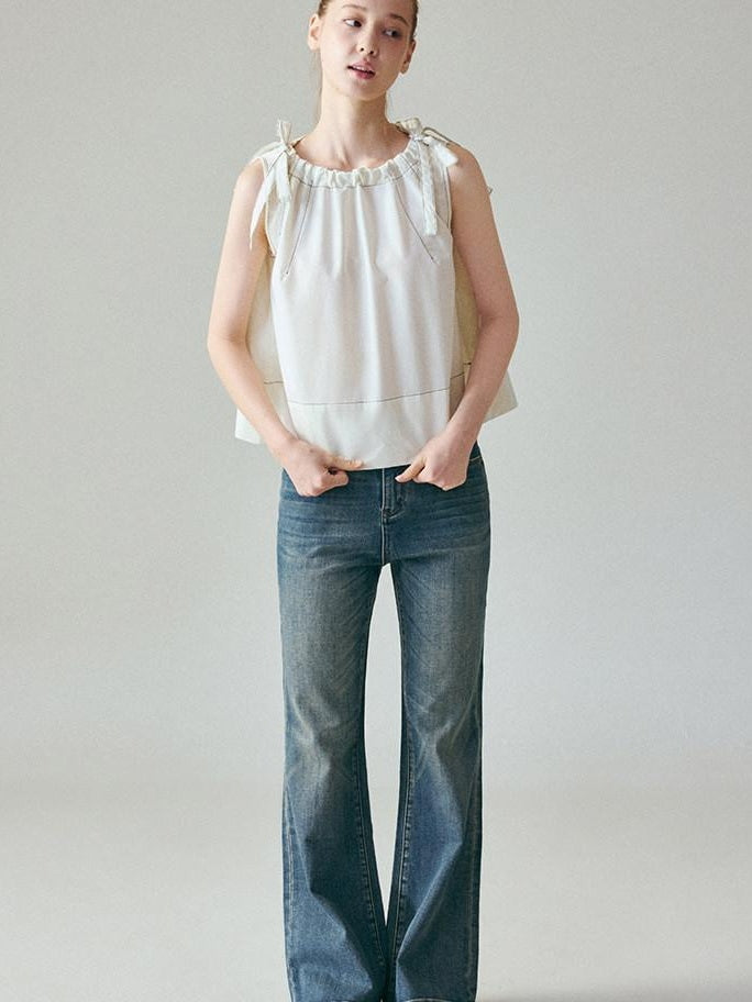 fano Light Blue Casual Relaxed Natural Waist Zip Fly Denim Straight Leg Jeans