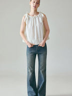 fano Light Blue Casual Relaxed Natural Waist Zip Fly Denim Straight Leg Jeans