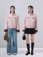 ikyou Colorblock Zip Stand Collar Stretch Cotton Casual Women Cropped Jackets