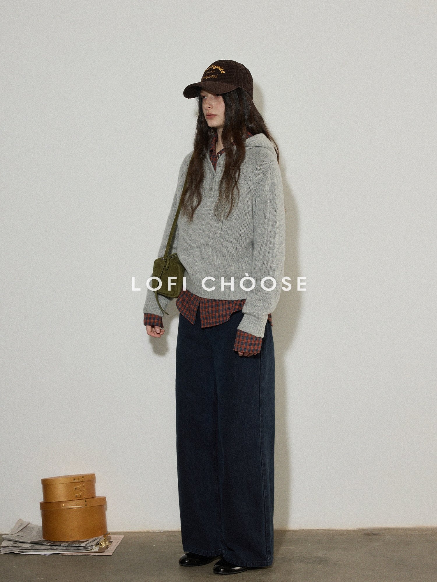 Lofi choose Soft Knit Button Front Loose Fit Commuter Womens Pullover Hoodie