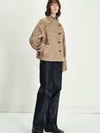 someonesometimes Insulated Original Design Loose Fit Button Stand Collar Unisex Short Coat