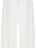 fano White Casual Loose Wide Leg Natural Waist Zipper Women Straight Pants