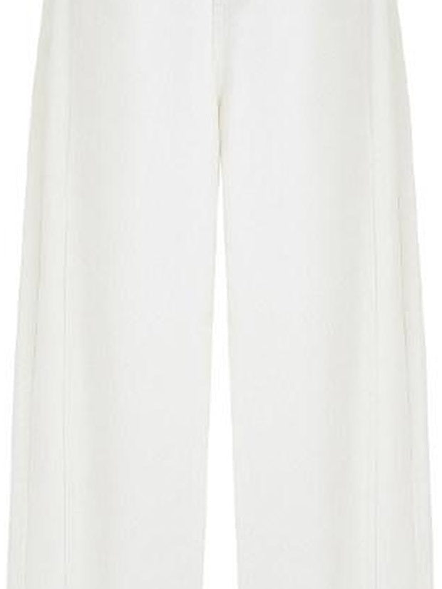 fano White Casual Loose Wide Leg Natural Waist Zipper Women Straight Pants