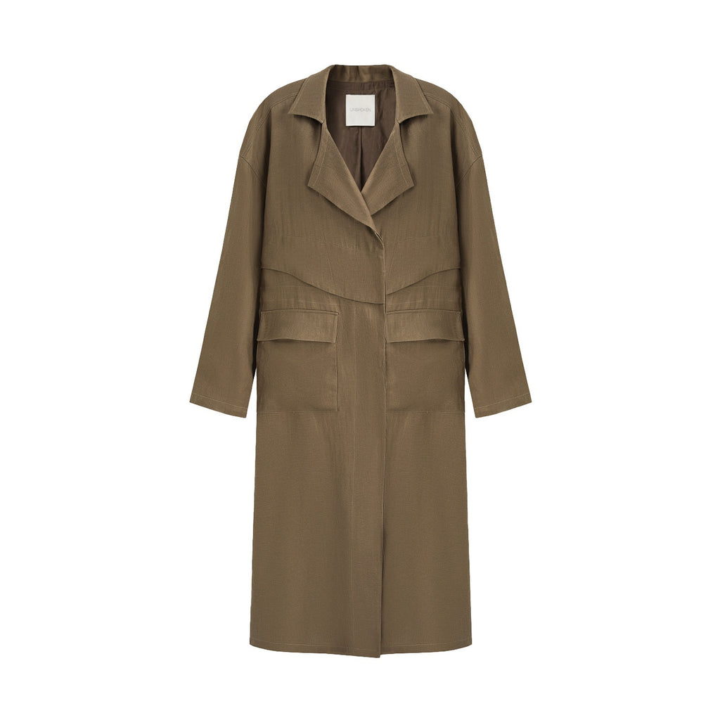 unspoken_Minimalist_Commuter_Loose_Long_Single_Breasted_Women_Olive_Brown_Trench_Coats_MISSTT