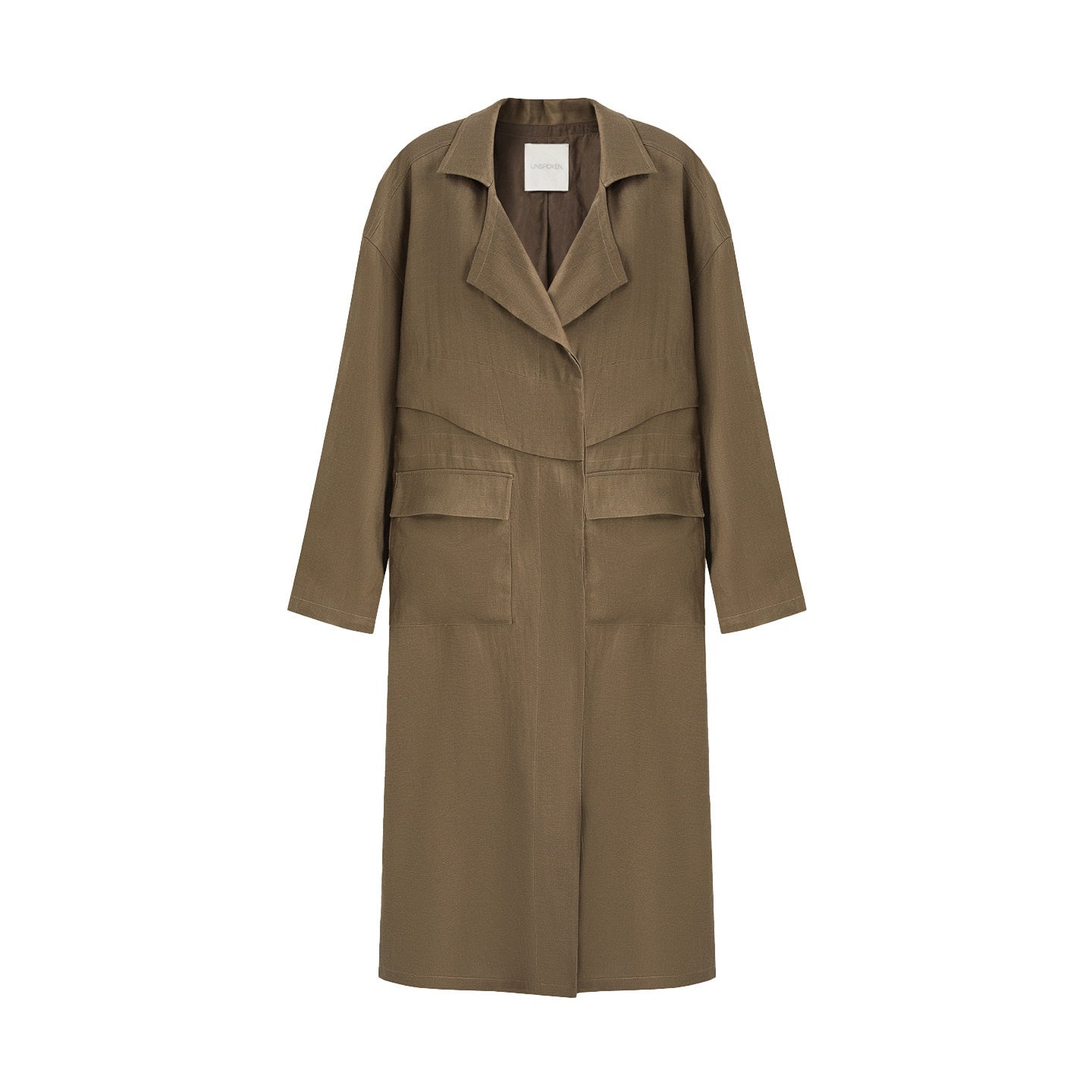 unspoken_Minimalist_Commuter_Loose_Long_Single_Breasted_Women_Olive_Brown_Trench_Coats_MISSTT