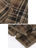 someonesometimes High Waist Vintage Irregular Hem Loose Fit Olive Check Casual Women Maxi Skirts