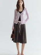 fano Soft Breathable Korean V-neck Slim Faux Layered Colorblock Cardigans