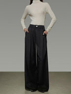 unspoken High Waist Pleated Skin Friendly Breathable Minimal Commuter Black Wide Leg Pants