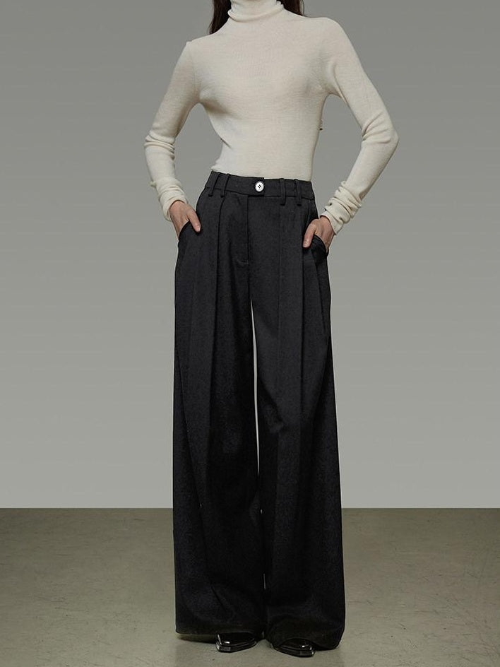 unspoken High Waist Pleated Skin Friendly Breathable Minimal Commuter Black Wide Leg Pants