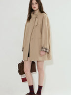 fano Khaki Loose Fit Single Breasted Mid Length Korean Casual Women Trench Coats