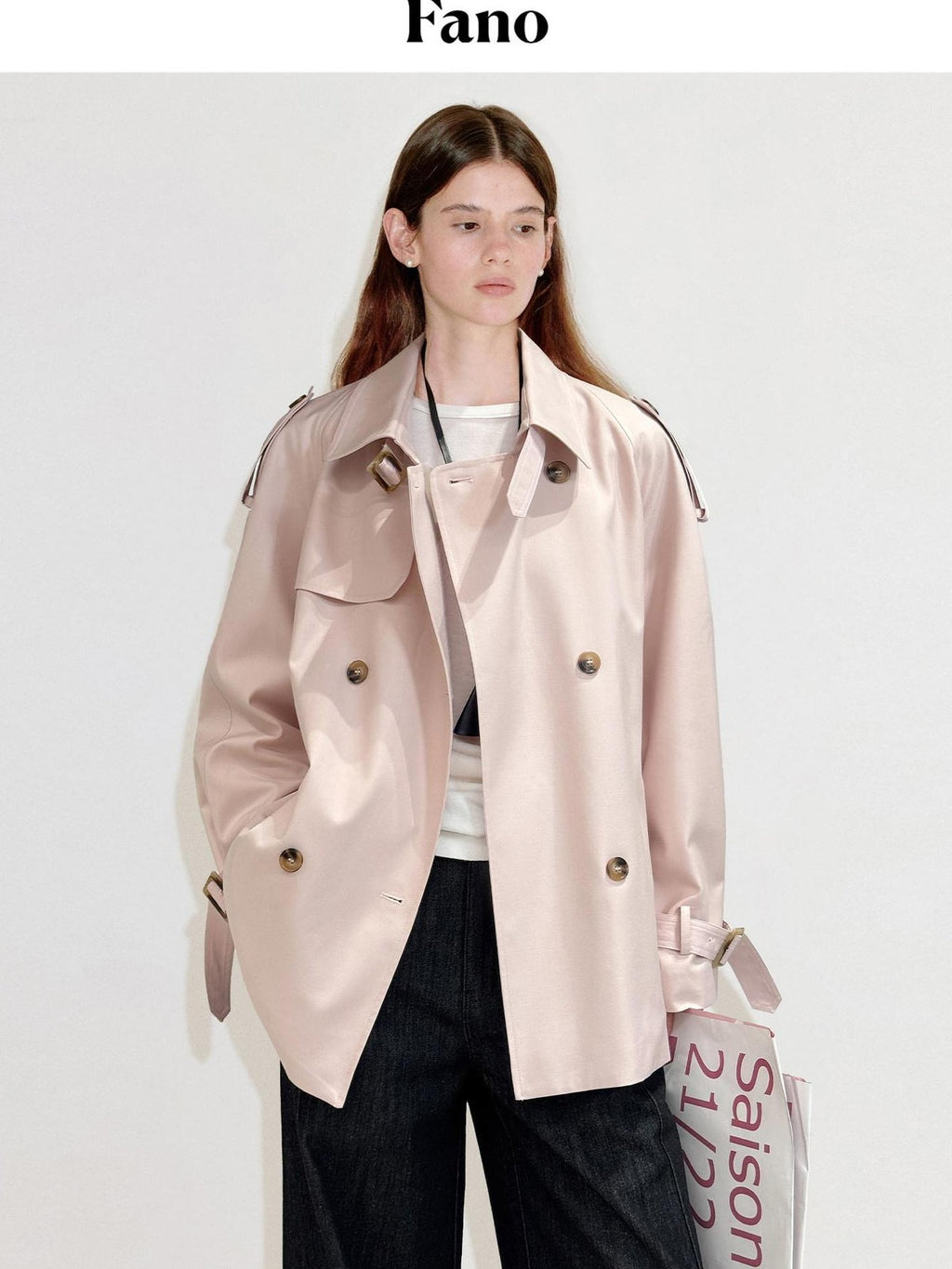 fano Double Breasted Short Loose Fit Commuter For Women Khaki Pink Beige Trench Coats