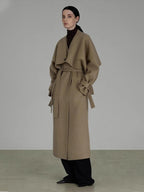 unspoken Pure Sheep Wool Long V-neck Straight Cut With Pockets Commuter Wool Coats