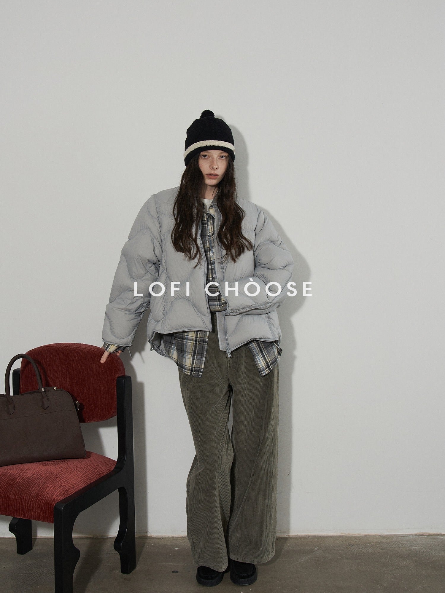 Lofi choose Loose Fit Plaid Button Front Collared Long Sleeve Commuter For Women Shirts