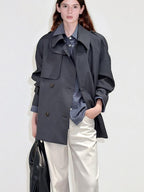 fano Buttoned Double Breasted Short Loose Fit Women Khaki Beige Trench Coats