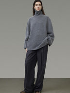 unspoken Warm Wool Blend Loose Fit Turtleneck Knitted Pullover Office Casual Gray Sweaters