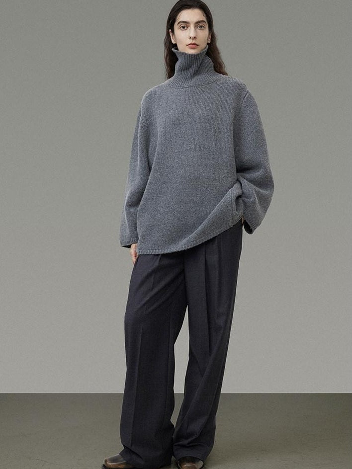 unspoken Warm Wool Blend Loose Fit Turtleneck Knitted Pullover Office Casual Gray Sweaters