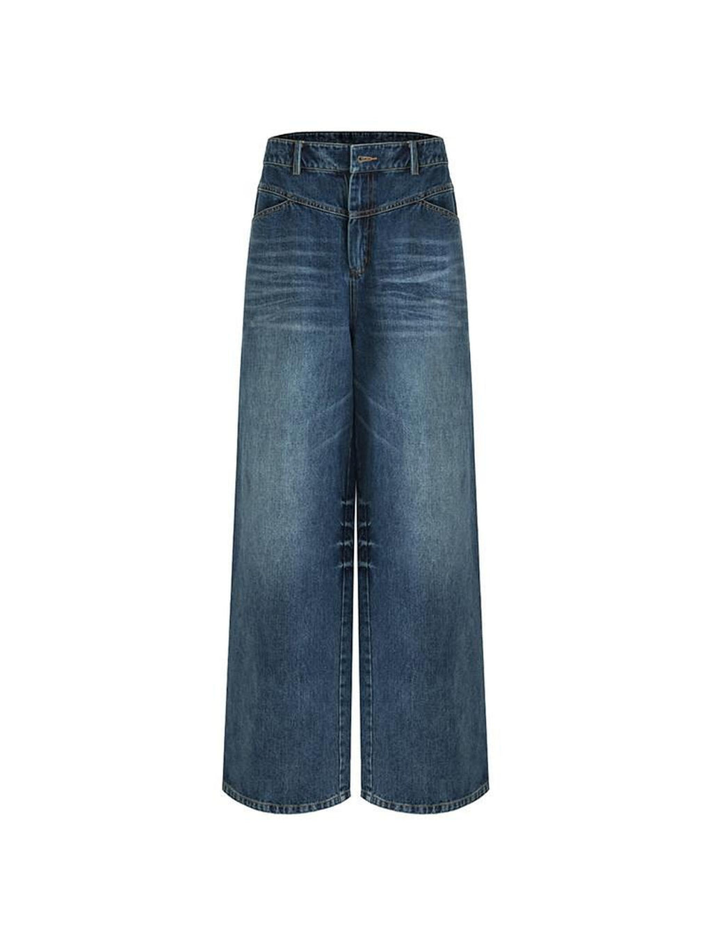unspoken High Waist Washed Durable Denim Blue Loose Versatile Cotton Wide Leg Jeans