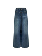 unspoken High Waist Washed Durable Denim Blue Loose Versatile Cotton Wide Leg Jeans