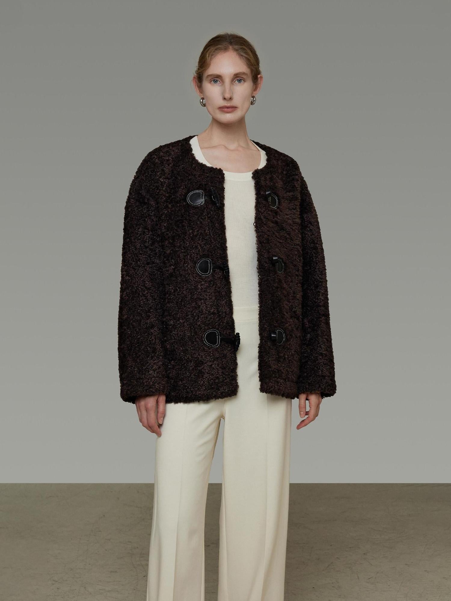 unspoken Warm Fur Lined Minimalist Commuter Loose Fit Brown Women Everyday Short Coat